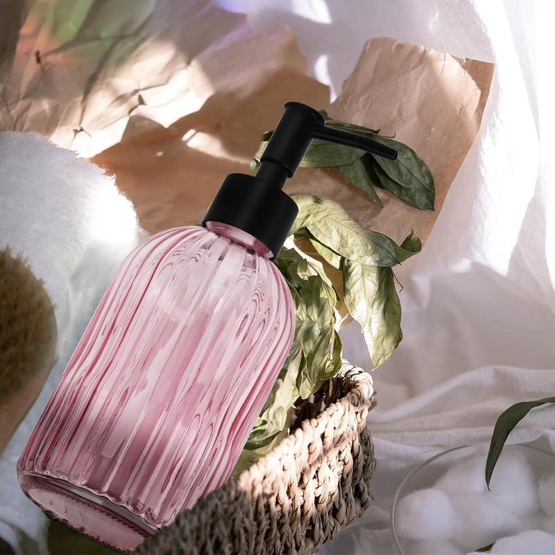 Ulable Glass Soap Dispenser with Plastic Pump, Hand Soap Dispenser for Hand Wash, Lotion Dispenser for Dishwashing Liquid, Lotion Shower Gel (Striped Pink) - Image 3